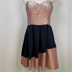 ASOS Strapless Ombré Sparkle Mini Skater Dress Navy & Rose Gold Women’s Size 8